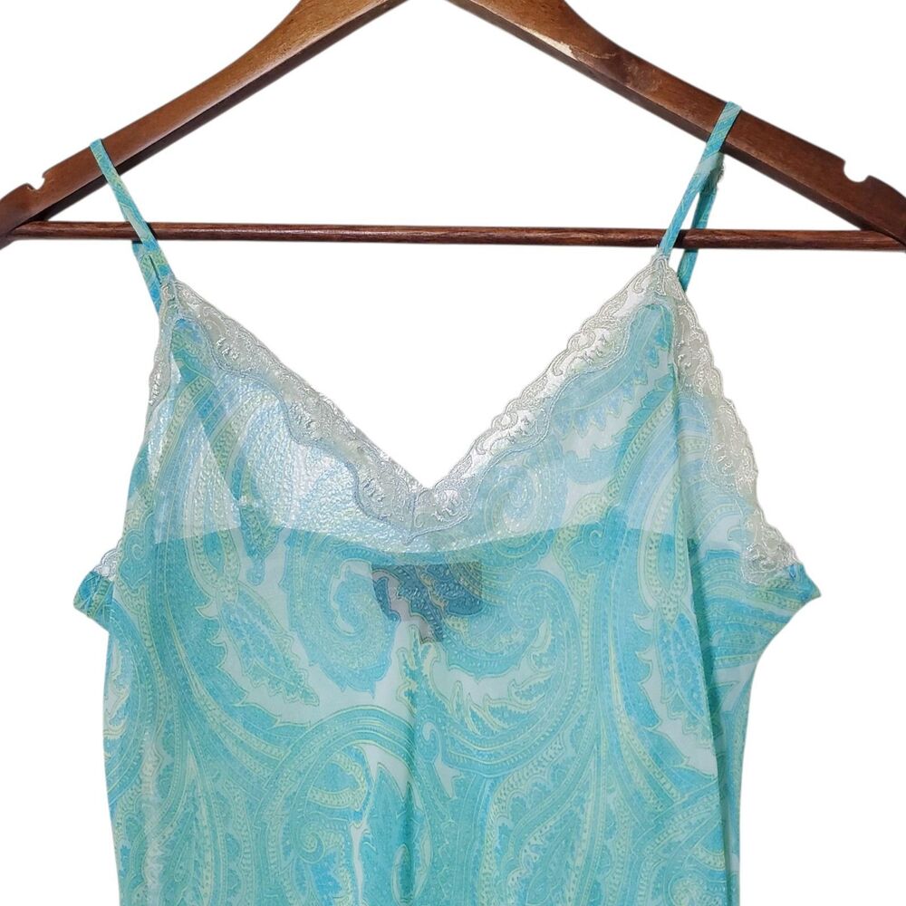 Vintage Bed Of Roses Sheer Slip Size S Paisley Fairy Coquette Ballet Aqua Womens